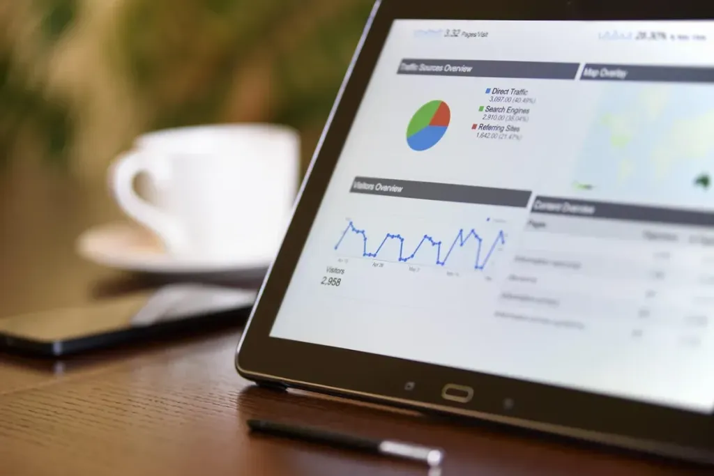 Visualisasi grafik kapasitas kerja dan metrik waktu pengerjaan di layar tablet modern
